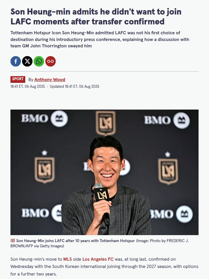 Son Heung-min’s honest LAFC confession