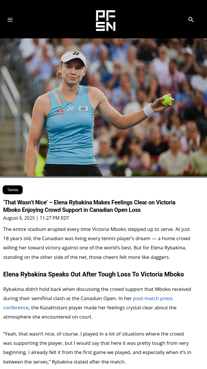 Canadian Open Crowd Rattles Rybakina