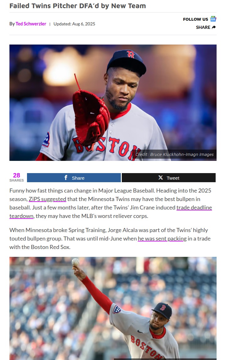 Red Sox DFA Ex-Twin: Alcala's Wild Ride Ends