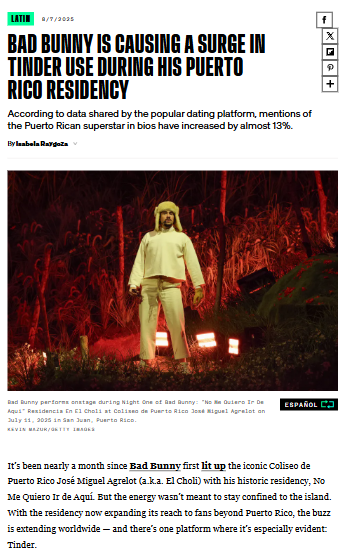 Is Bad Bunny Turning Tinder Into a Concert Venue?