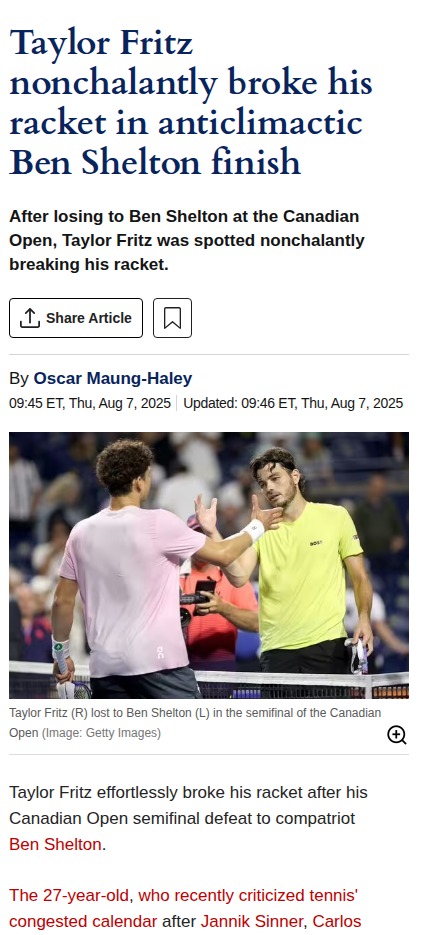 Fritz’s Racket Snap: Shelton Ends His Run