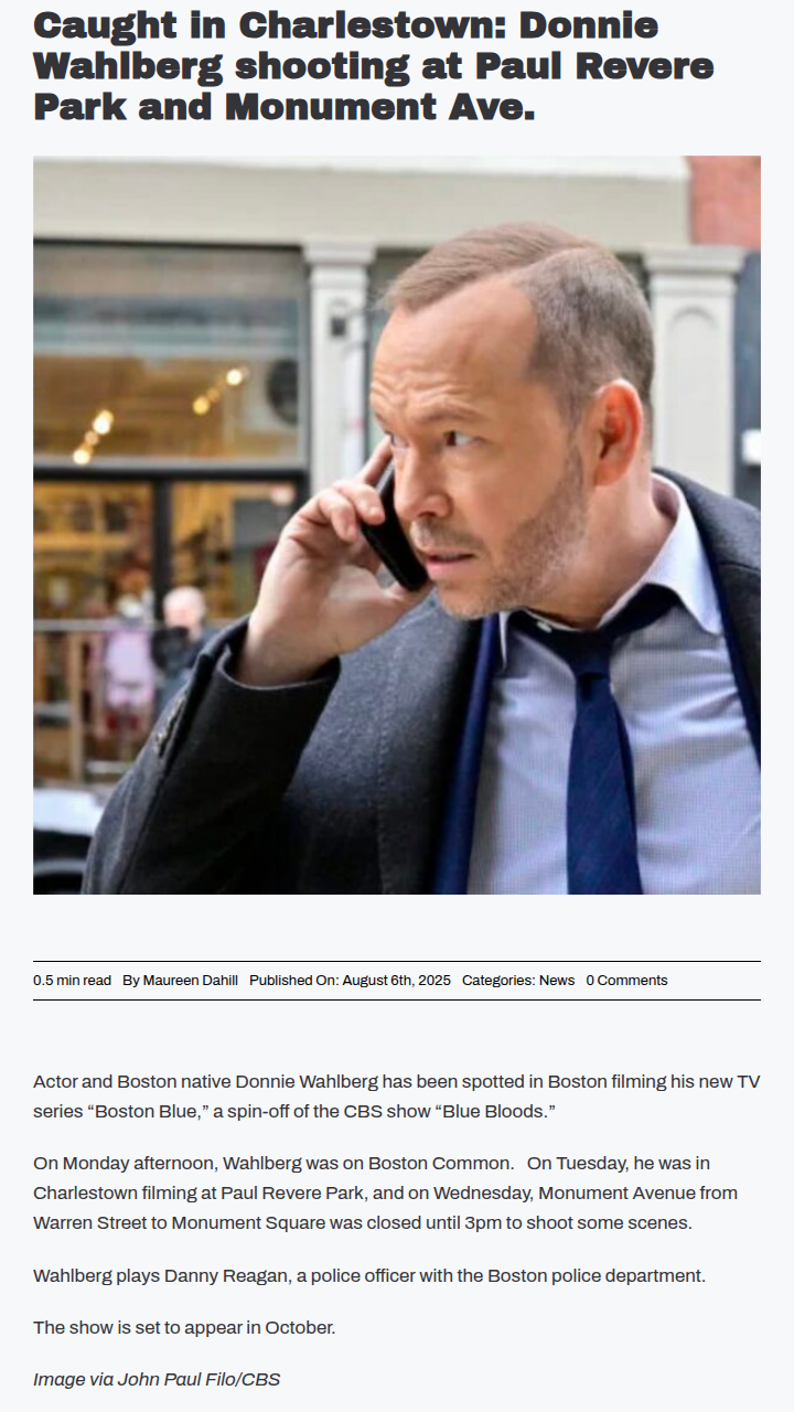 Donnie Wahlberg brings TV action to Charlestown