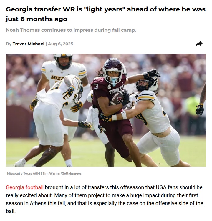 Noah Thomas is turning heads at Georgia