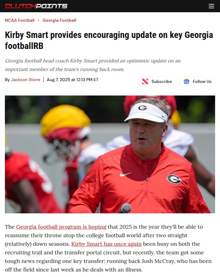 Georgia football fans get good news on RB McCray