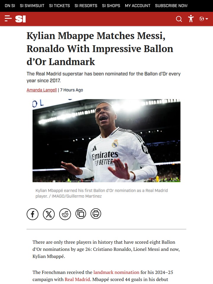 Mbappé Joins Real Madrid Legends in Ballon d'Or Race