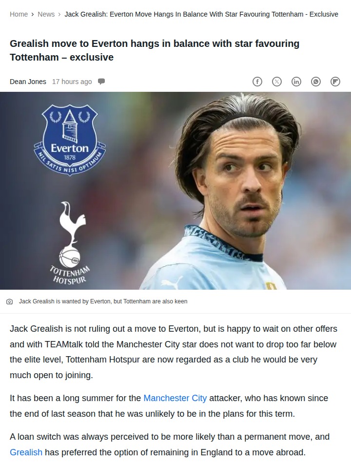 Grealish Eyes Spurs Over Everton Move?