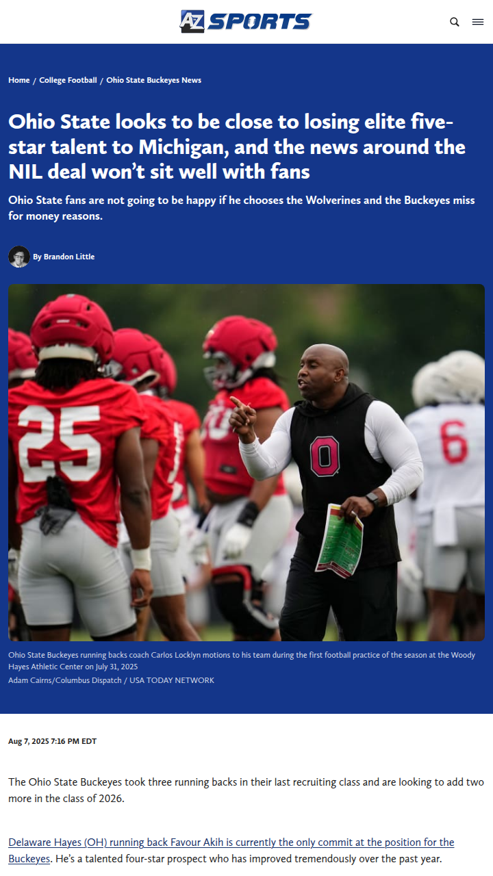 Buckeyes Losing Top RB to Michigan?