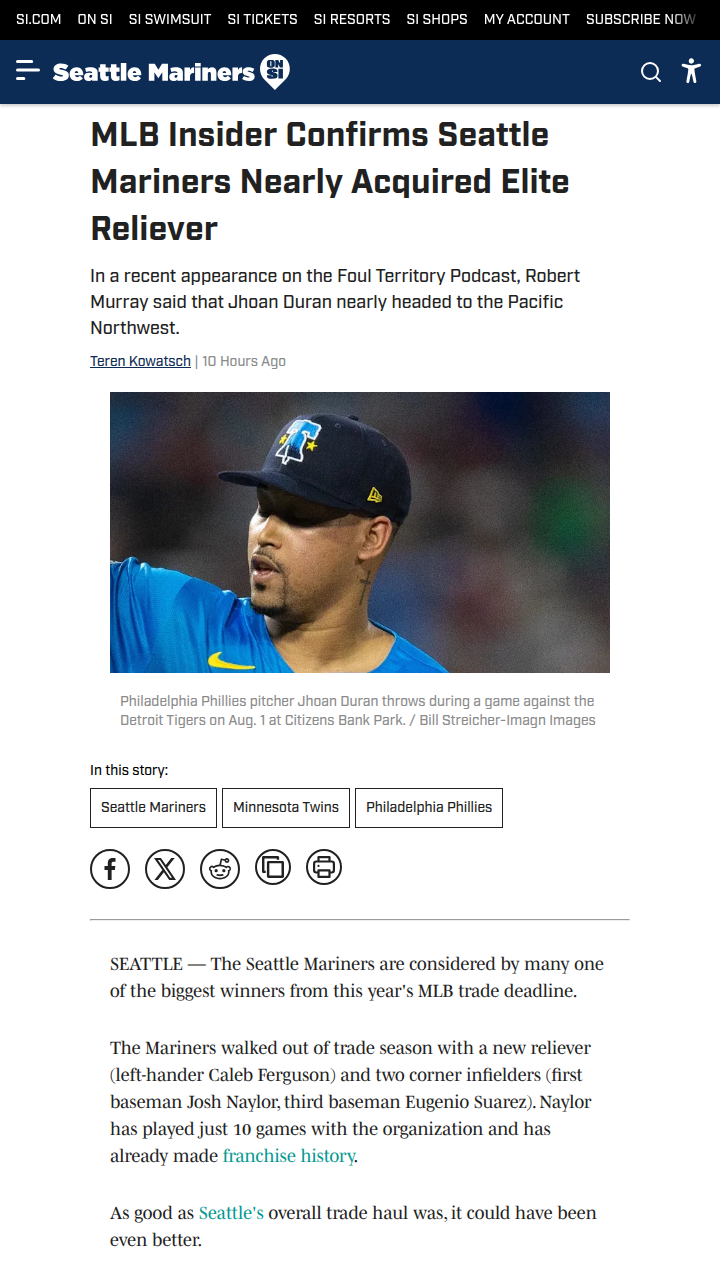 Mariners nearly landed top reliever Duran