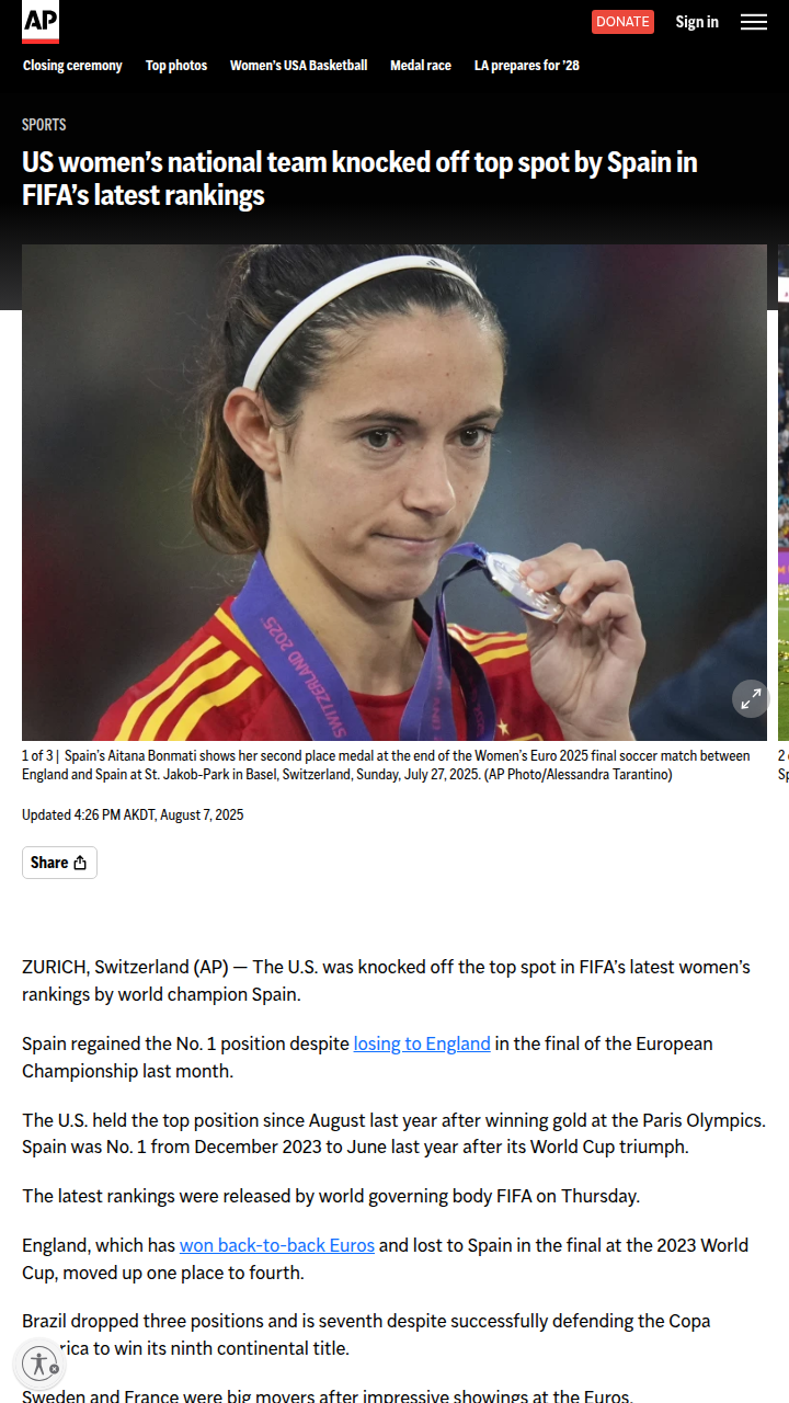 USWNT Dethroned: Spain Takes No. 1 Spot