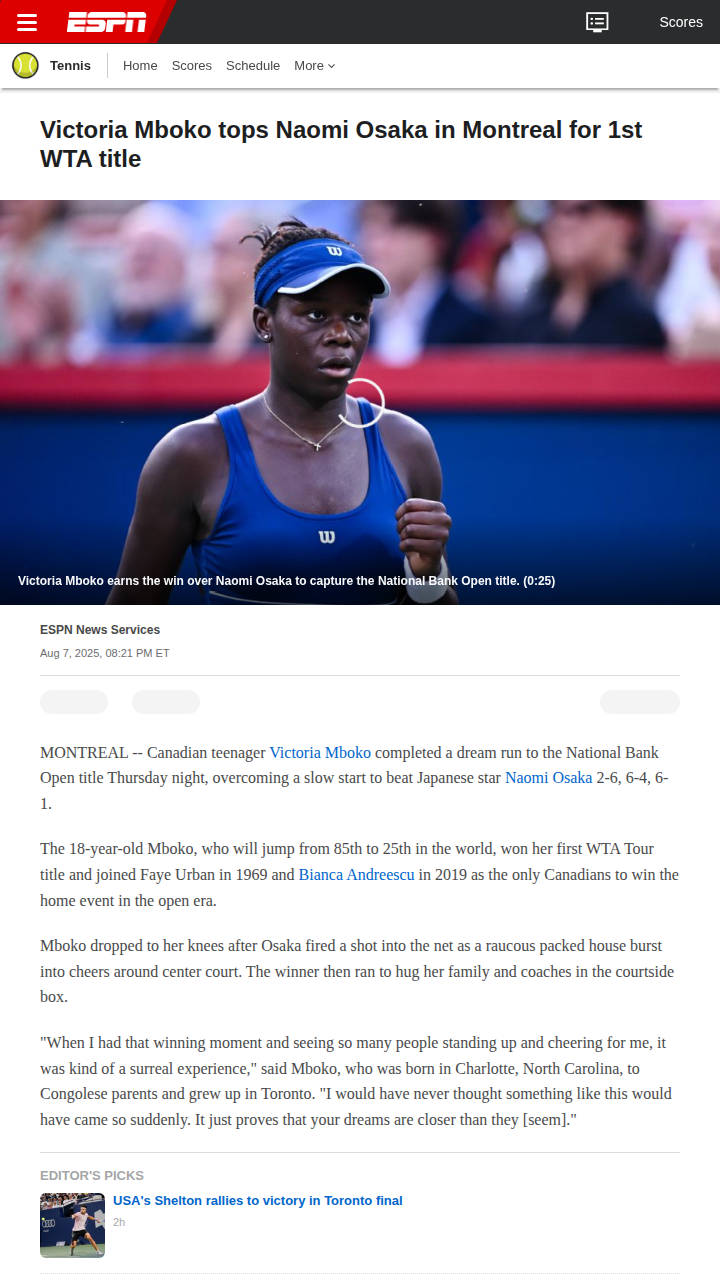 Mboko Stuns Osaka for 1st WTA Title!