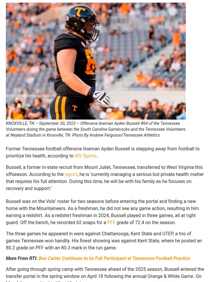 Tennessee’s Ayden Bussell puts health first