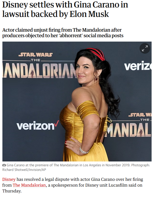Disney & Gina Carano Drama: The Settlement Tea