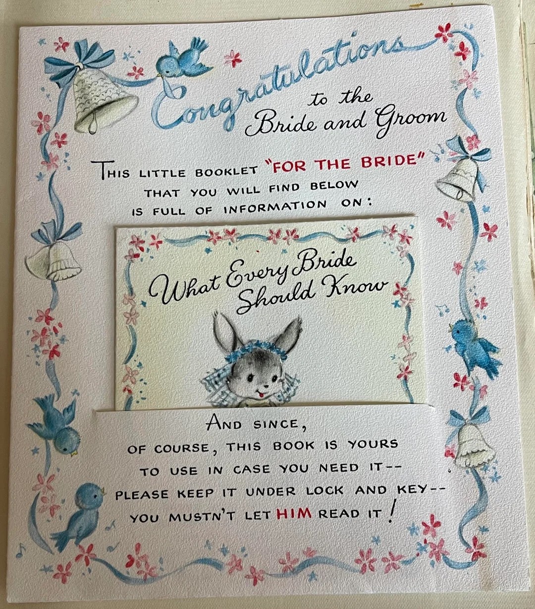 Great grandma’s wedding cards super cute as well as super sexism (1952, USA)