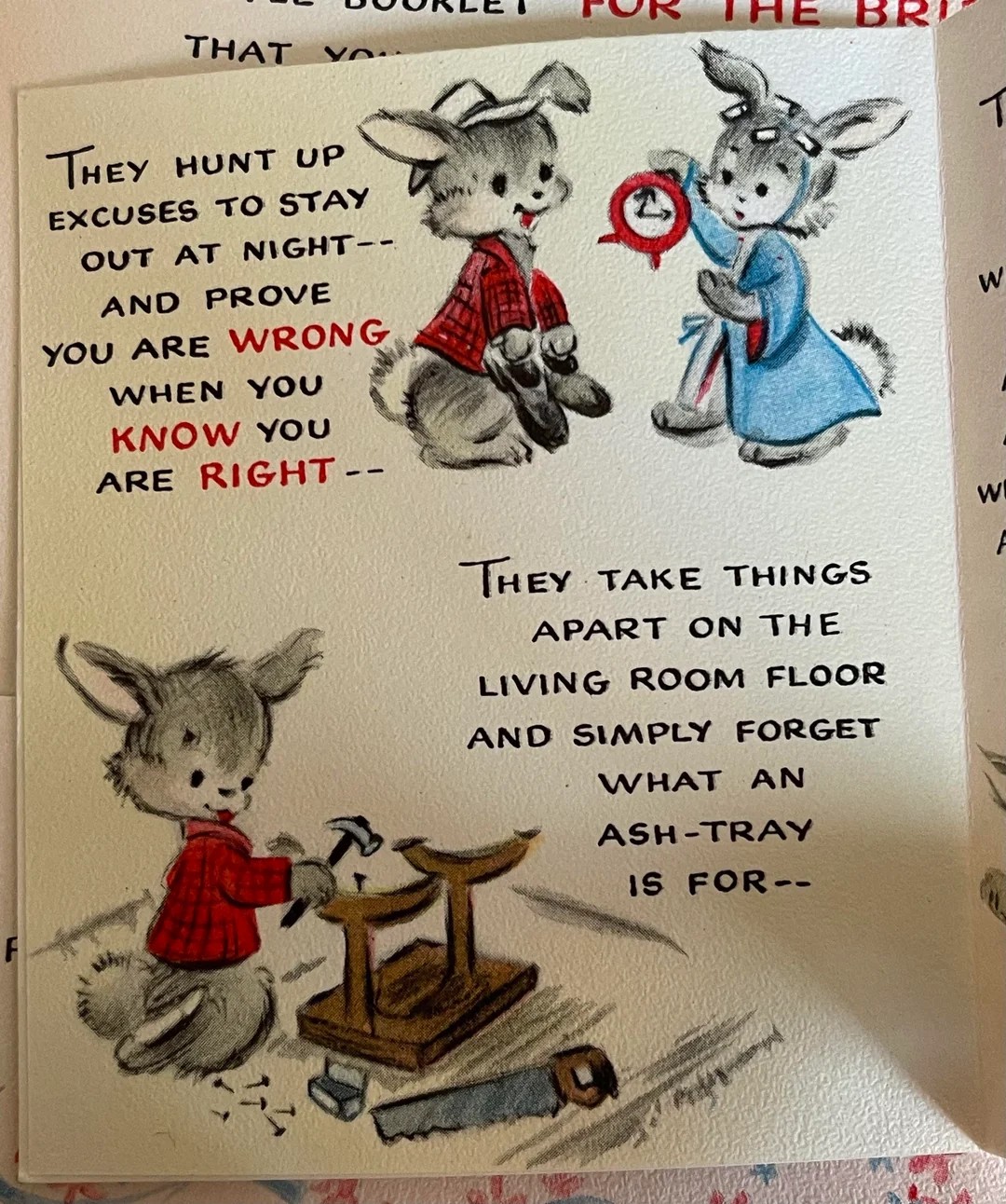 Great grandma’s wedding cards super cute as well as super sexism (1952, USA)
