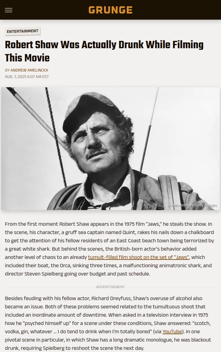 Robert Shaw’s Wild Jaws Set Antics 🍸