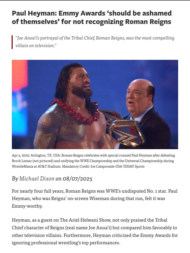 Heyman: Tribal Chief Snubbed by Emmys?