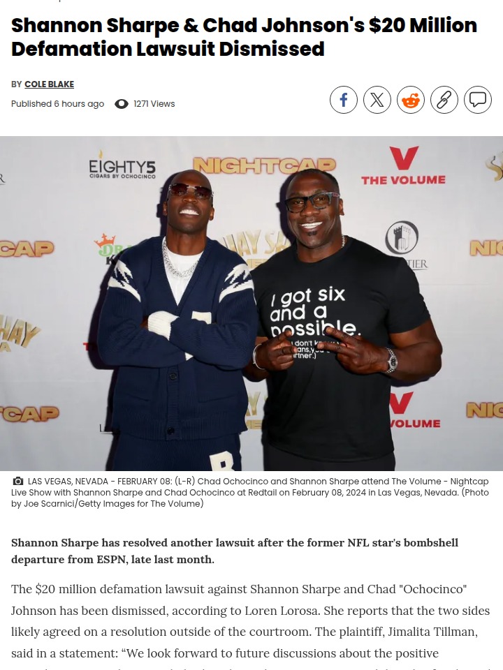 Sharpe & Ochocinco Lawsuit Drama Ends Quietly