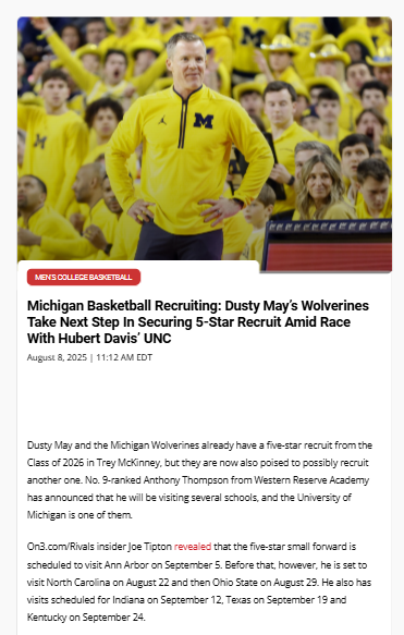 Wolverines vs. Tar Heels: 5⭐️ Thompson Watch