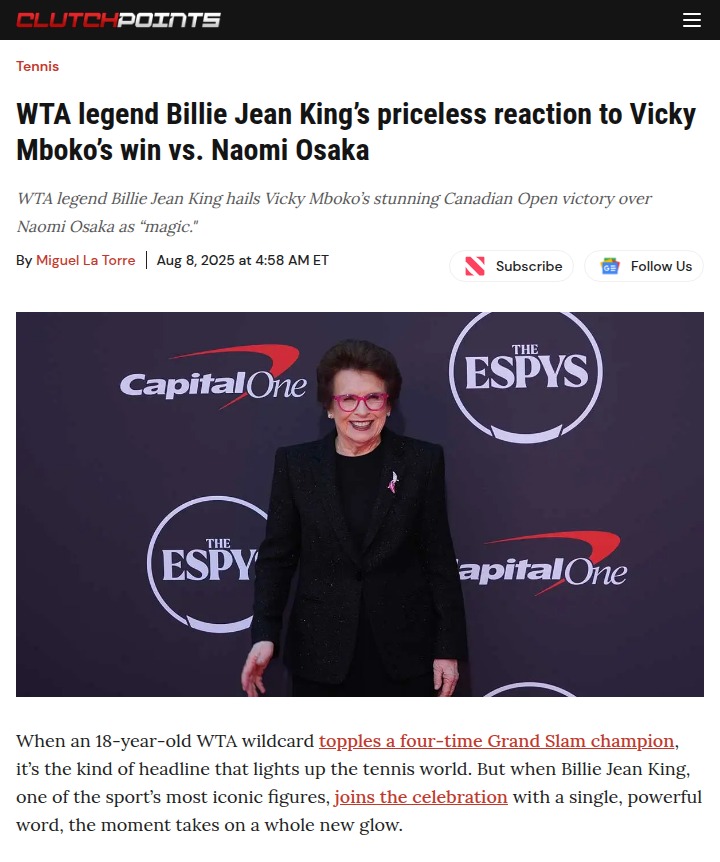 Billie Jean King Calls Mboko’s Win ‘Magic’