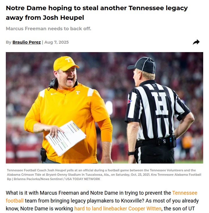 Notre Dame shakes up Tennessee football recruiting