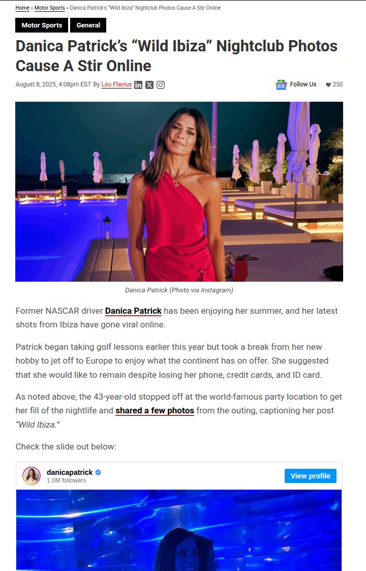 Danica Patrick's Ibiza Night: Fans React