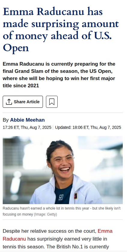 Raducanu Eyes US Open Glory (and Payday)