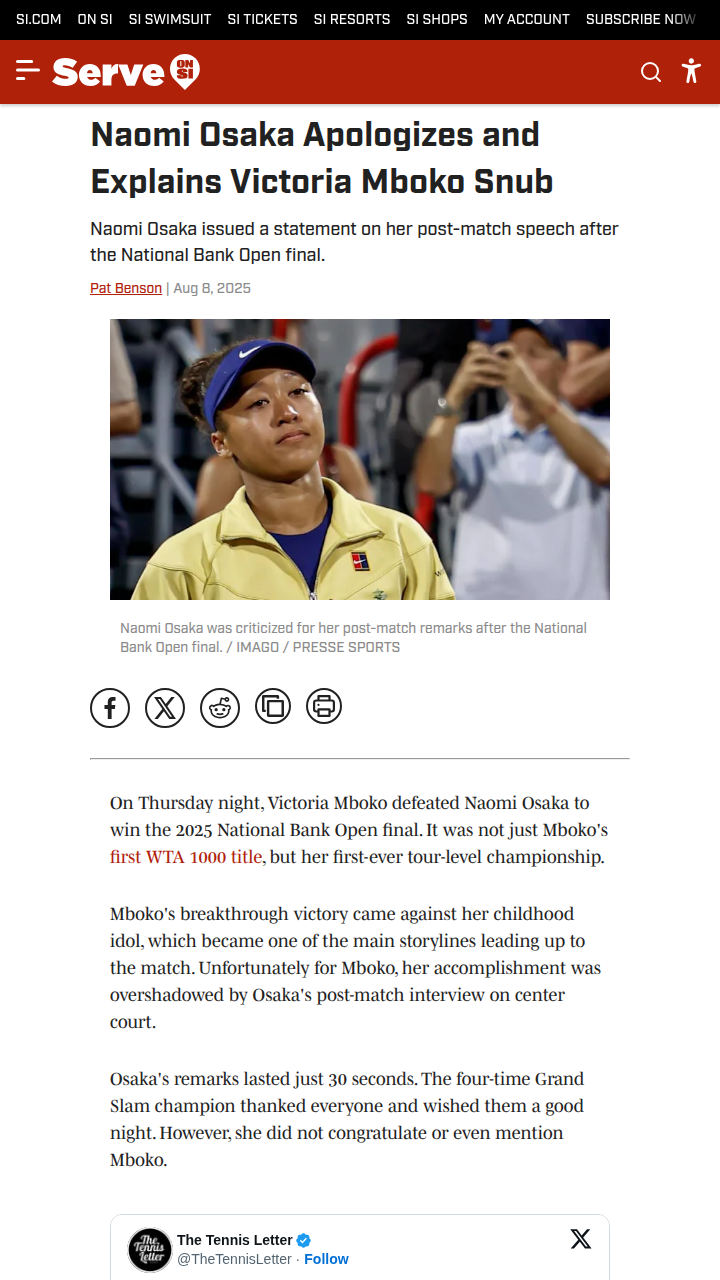Osaka’s Snub: Mboko’s Big Win Overshadowed?
