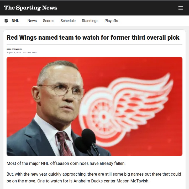 Wings Eyeing McTavish: Yzerman’s Big Gamble?