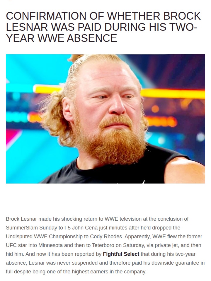 Brock Lesnar’s WWE Payday During Hiatus?