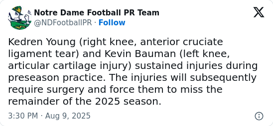 Irish Hit by Injuries Before Aggies Showdown