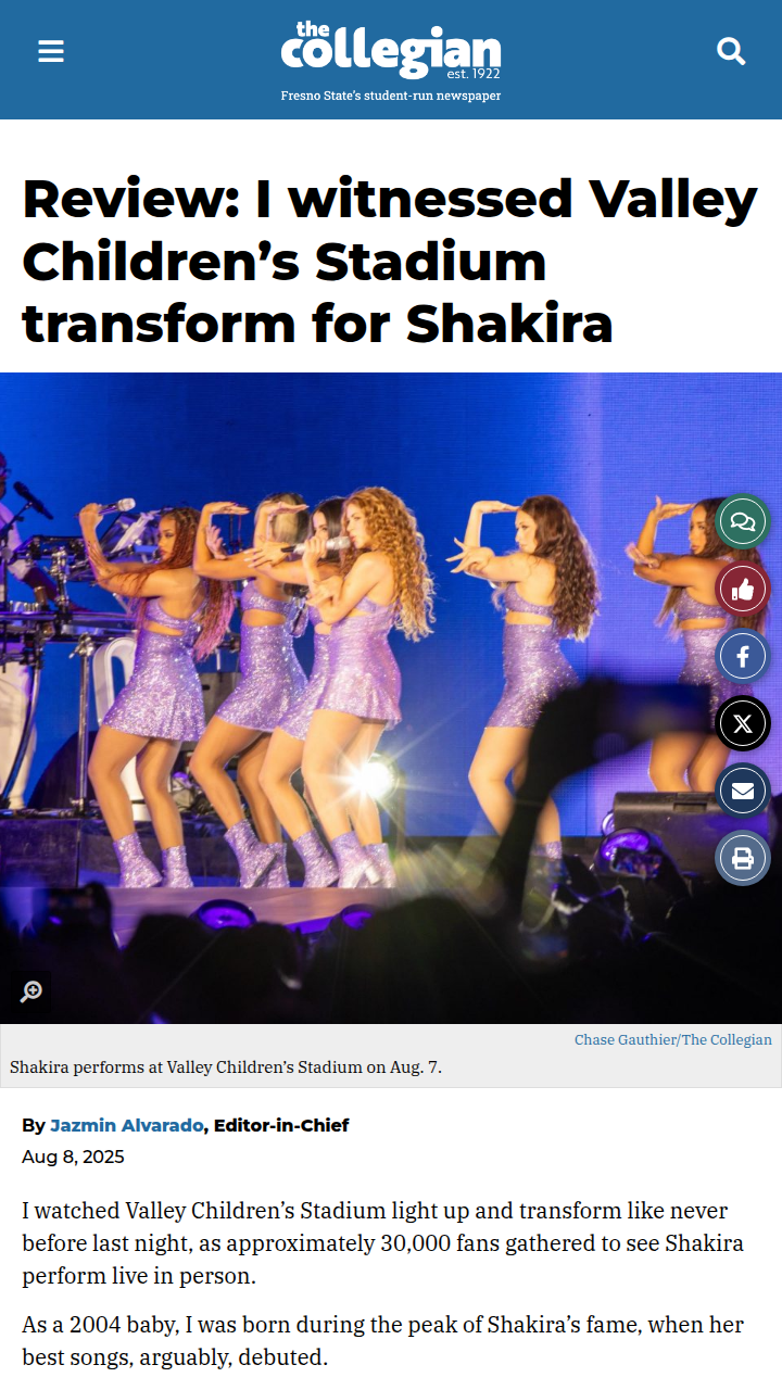 Shakira lights up Fresno’s Valley Children’s Stadium