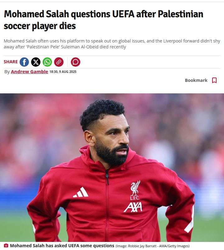 Salah Calls Out UEFA Over 'Palestinian Pele'