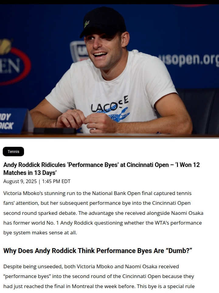 Roddick Slams Cincinnati Open Byes