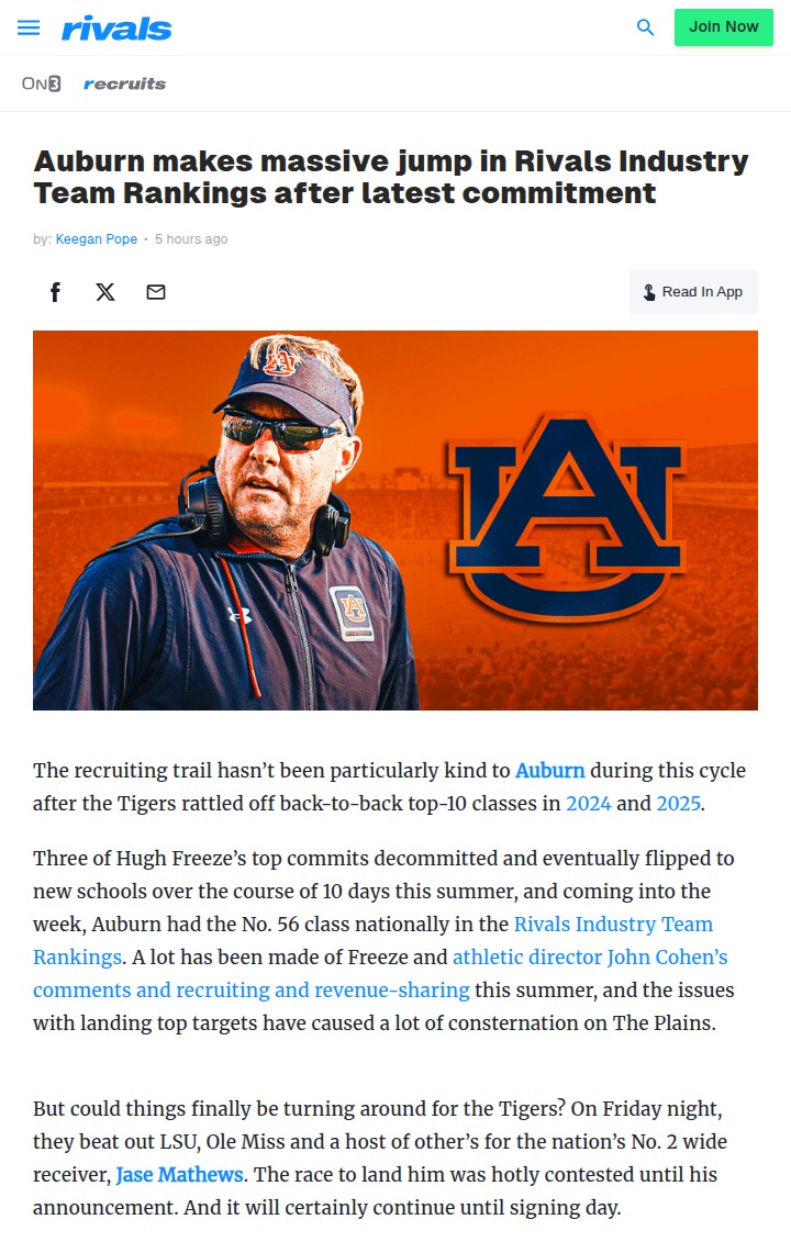 Auburn’s recruiting momentum shakes up rankings