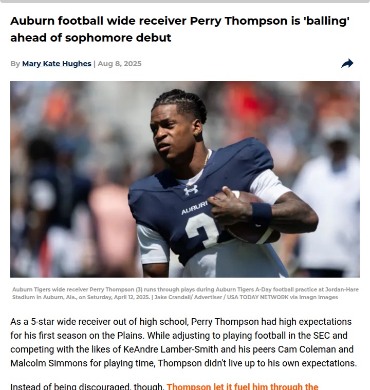 Perry Thompson’s big leap: Auburn’s WR to watch