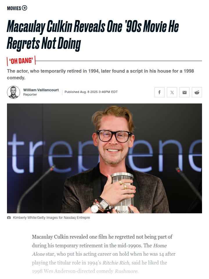 Macaulay Culkin’s Rushmore Regret 😮
