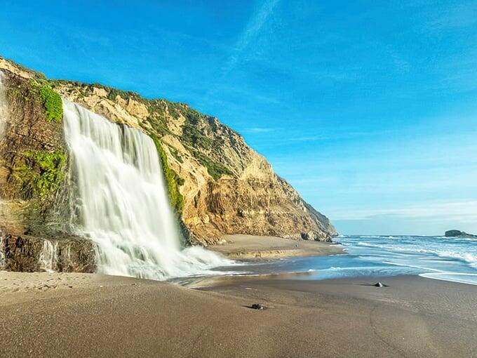 California’s secret waterfall meets the ocean