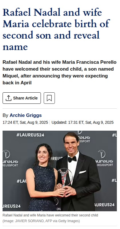 Nadal Welcomes Baby Miquel to the Rafa Clan