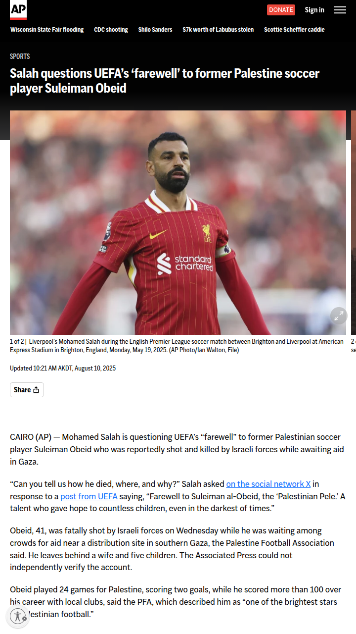 Salah Calls Out UEFA on Obeid's Farewell