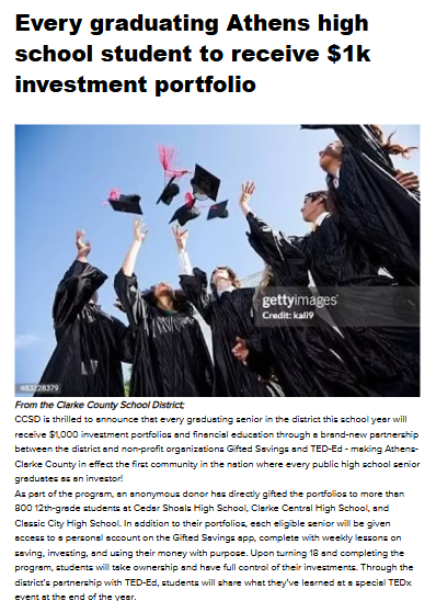 Athens grads start life with $1k investment boost