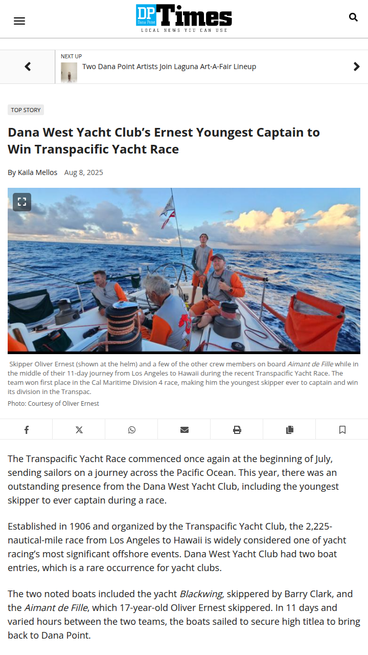Dana Point teen makes Transpac history