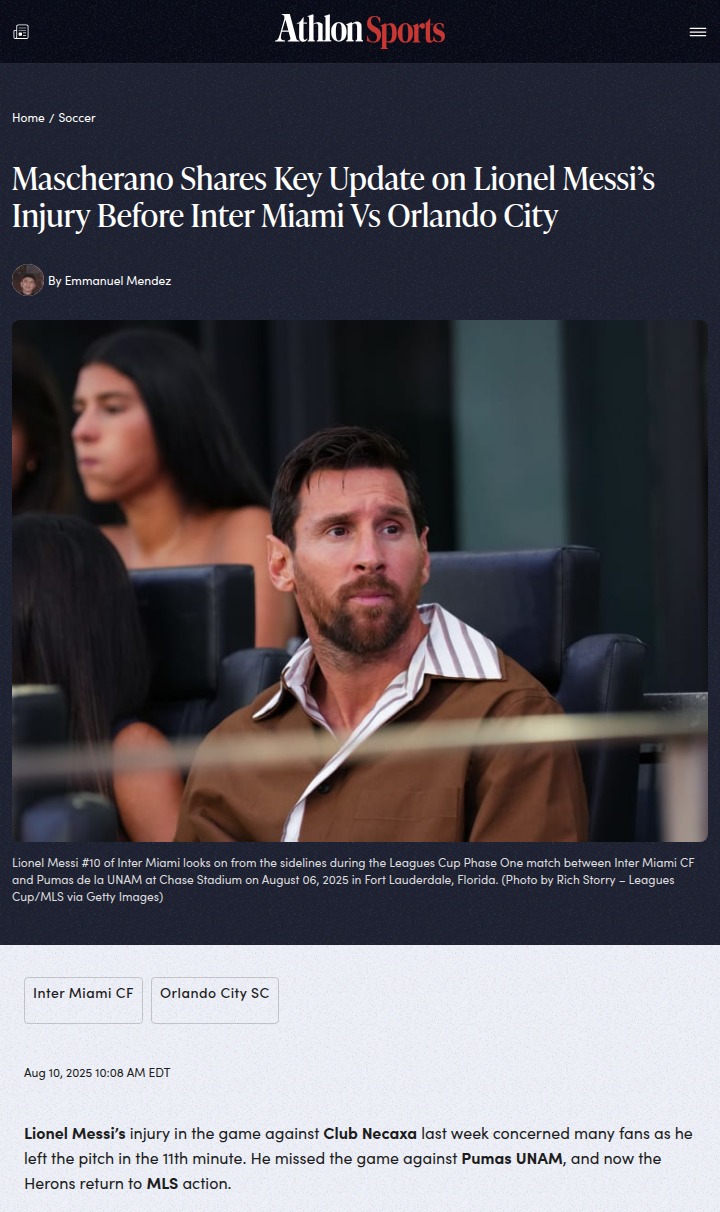 Messi to miss Inter Miami vs Orlando City clash