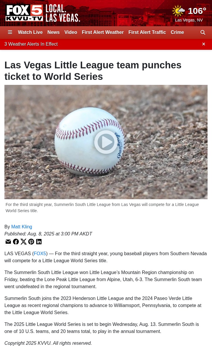 Summerlin South heads to Little League World Series!