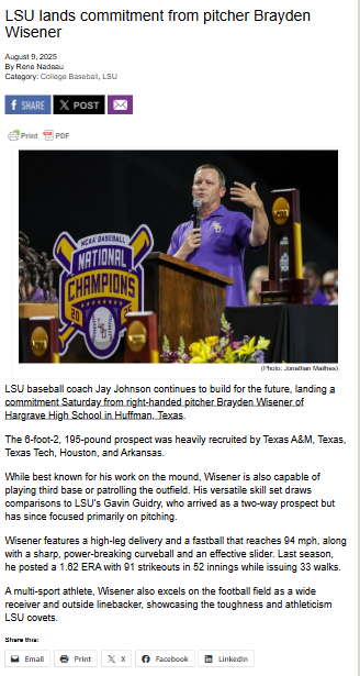 LSU scores big with pitching prospect Wisener