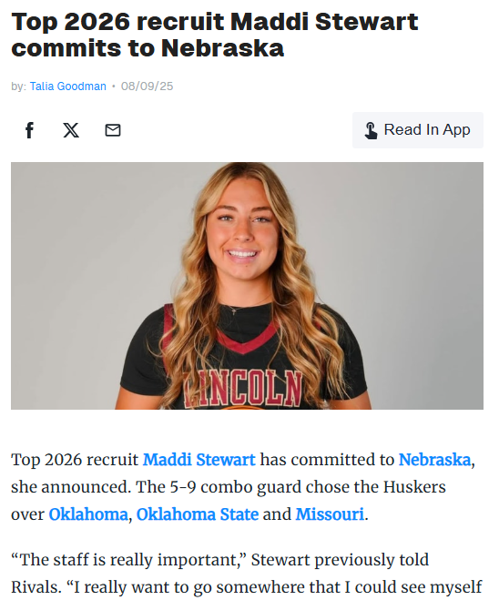 Huskers Land Top Guard Maddi Stewart!
