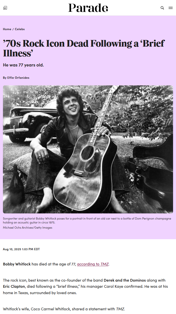 Bobby Whitlock’s Sudden Passing 😢