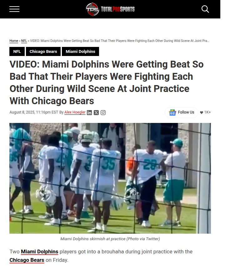 Dolphins’ Sideline Drama Erupts at Bears Practice