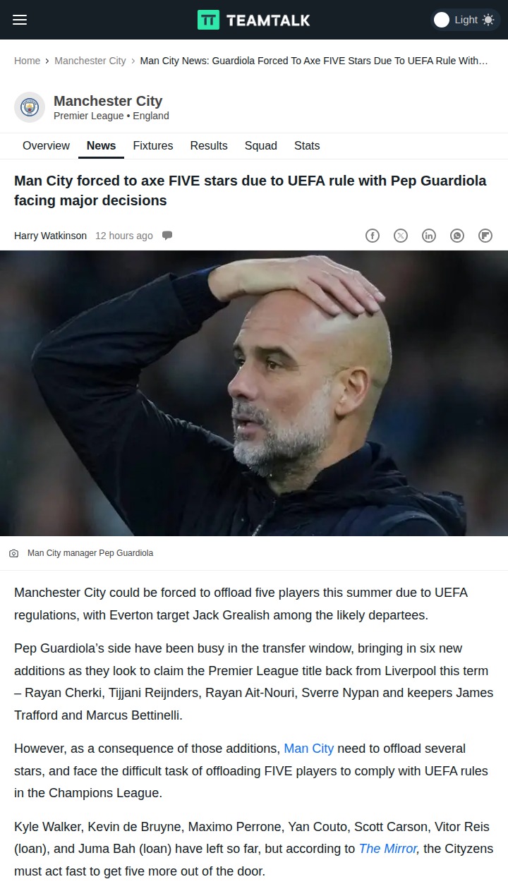 Man City’s UEFA Dilemma: Grealish Exit Looms