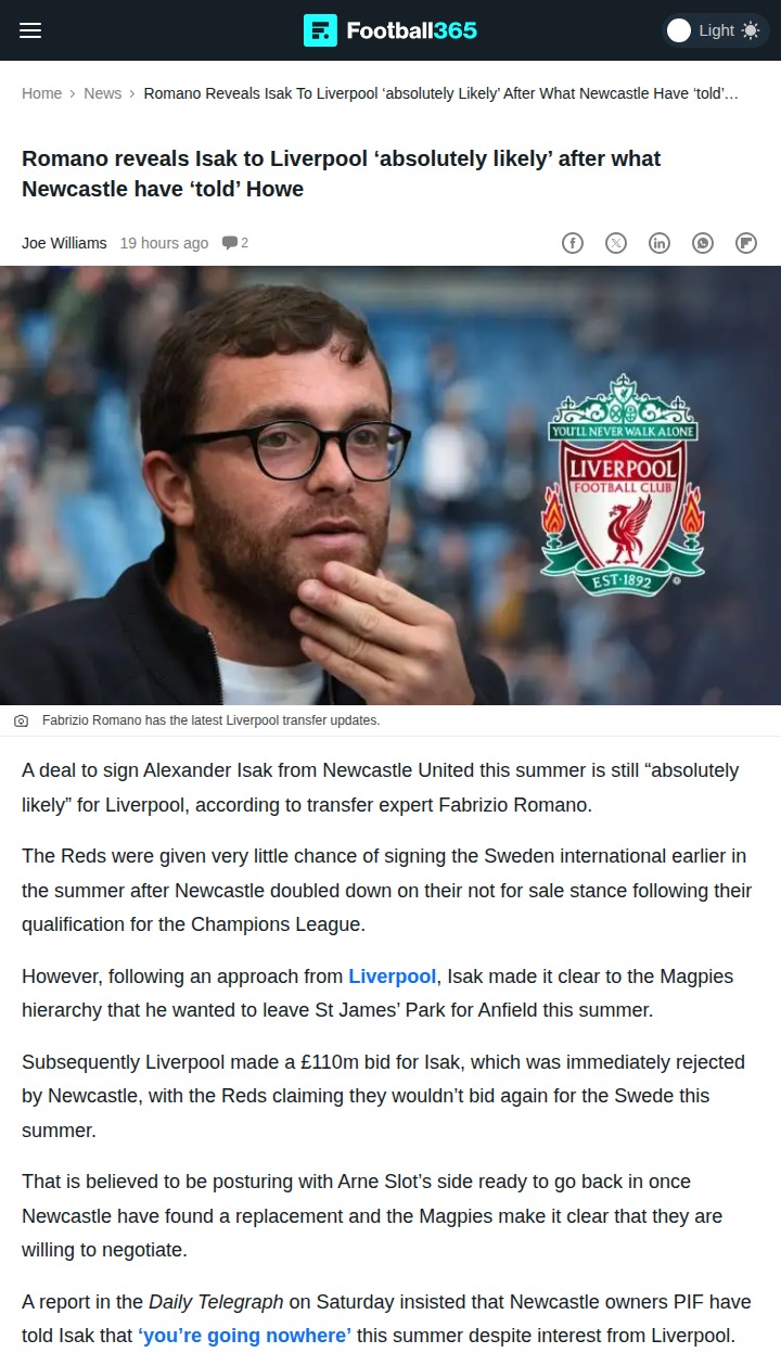Isak Saga: Will the Swede Join Liverpool?