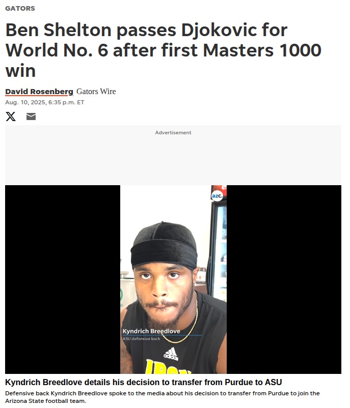 Shelton Surpasses Djokovic for World No. 6
